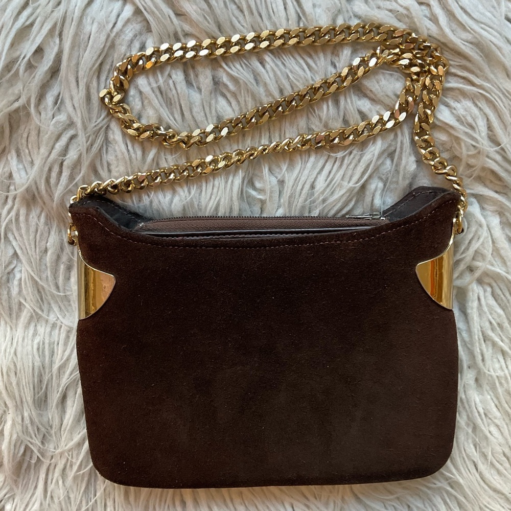 Vintage Unbranded Brown Suede Leather Gold Accent Chain Shoulder Bag One Size
